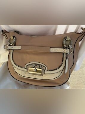Coach Kristin Satchel Parchment Leather Snake Trim Crossbody Shoulder Bag